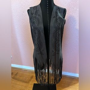 New Gray Suede Like Fringe Vest